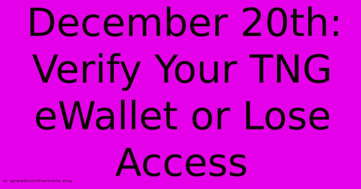 December 20th: Verify Your TNG EWallet Or Lose Access