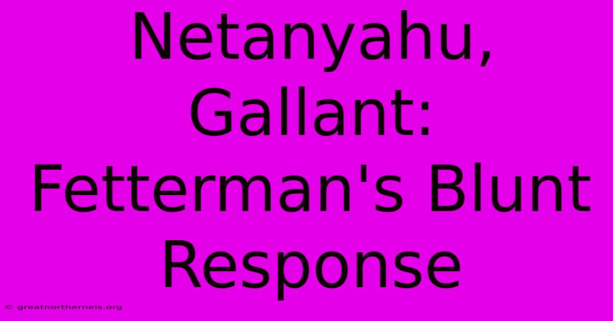 Netanyahu, Gallant: Fetterman's Blunt Response