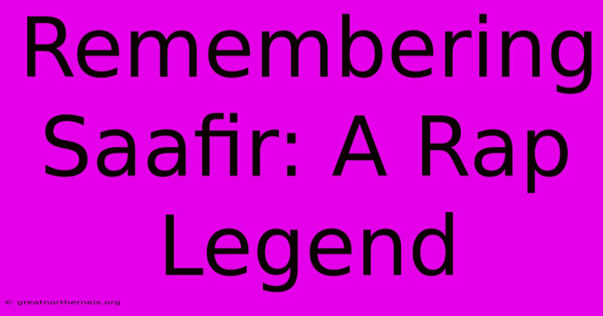 Remembering Saafir: A Rap Legend