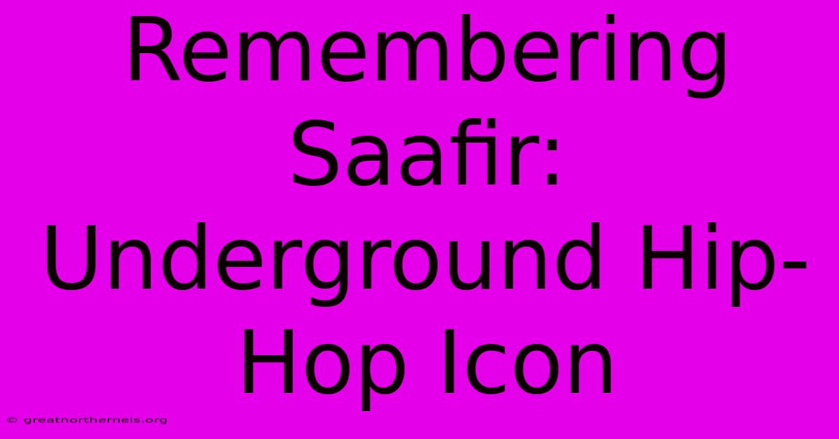 Remembering Saafir: Underground Hip-Hop Icon