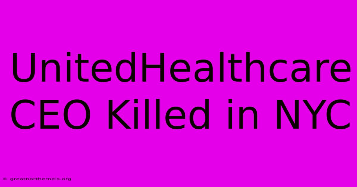 UnitedHealthcare CEO Killed In NYC